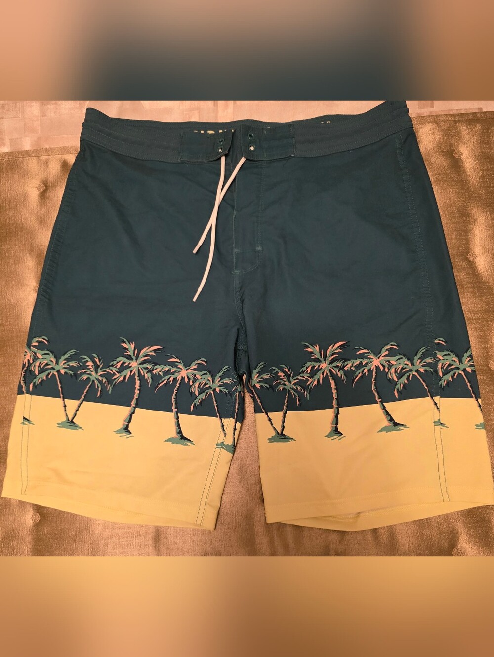 Old Navy Men's Board Shorts Teal Beige Palm Tree Print Swimwear Size 34